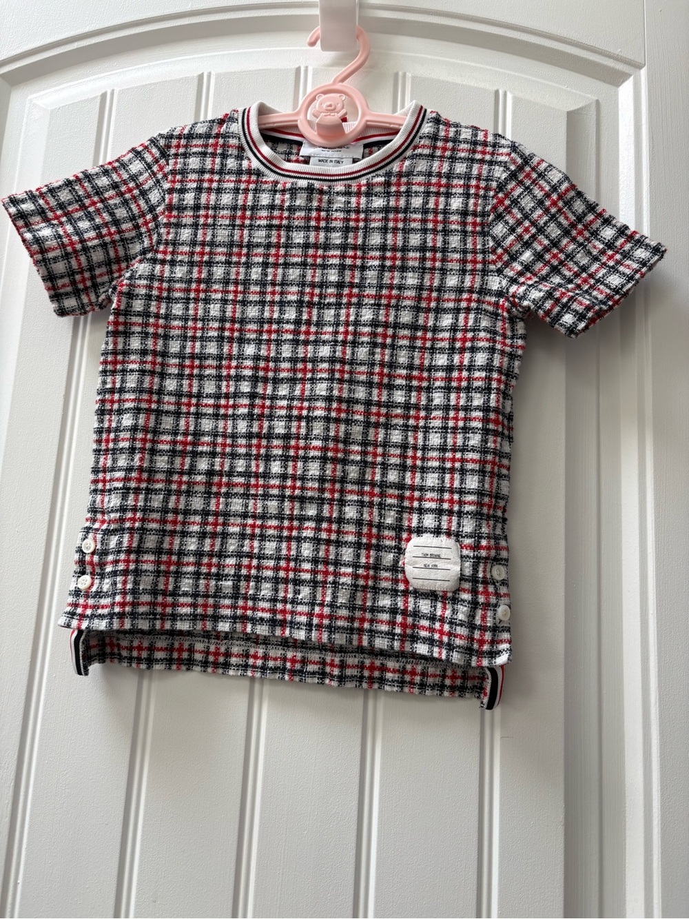 Girls Thom Browne Plaid Short-Sleeve Knit Top - size 8